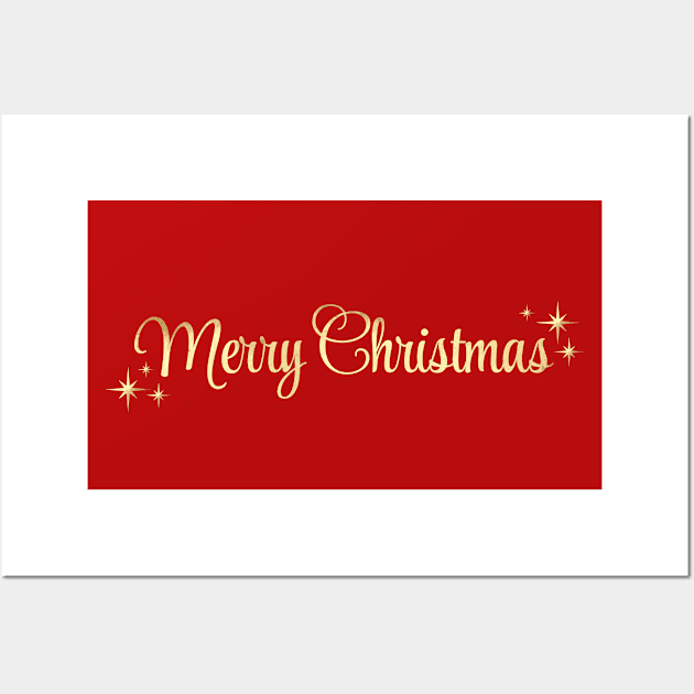 Merry Christmas lettering in red and gold color. Wall Art by ChrisiMM